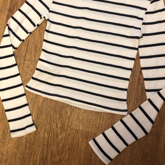 NWOT BDG Urban Outfitters Black White Willow Boatneck Long Sleeve Thermal Top - Picture 9 of 12